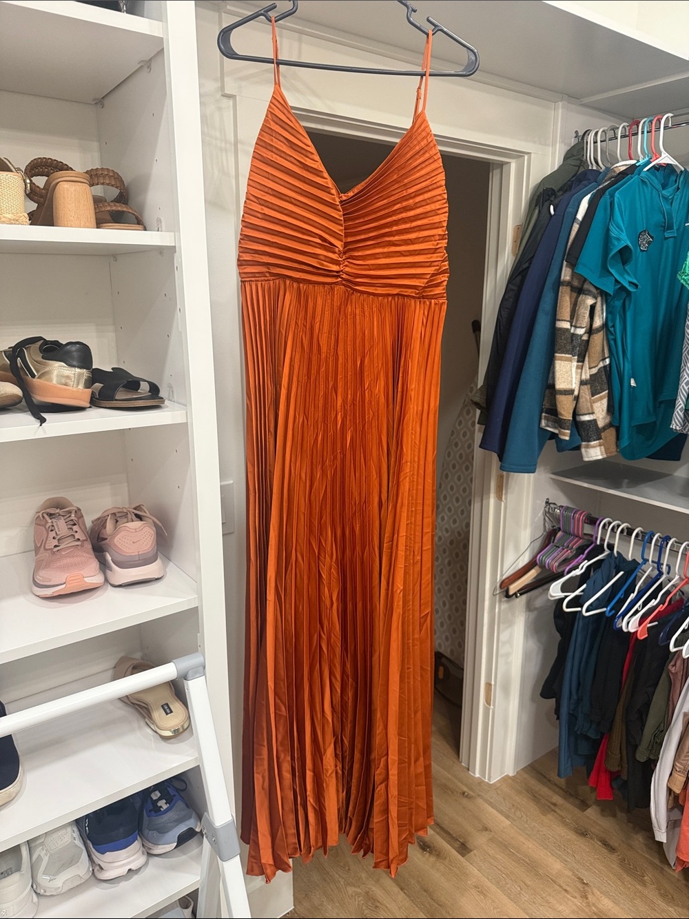 Petal & Pup Rust Orange Pleated Spaghetti-Strap Maxi Dress